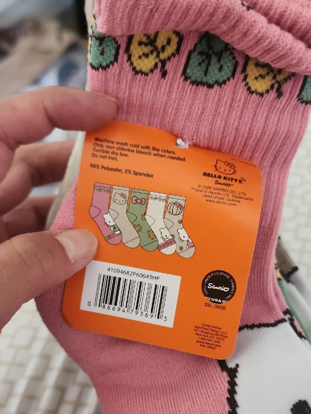 Hello Kitty Pink Crew Socks with Green & Yellow Accents